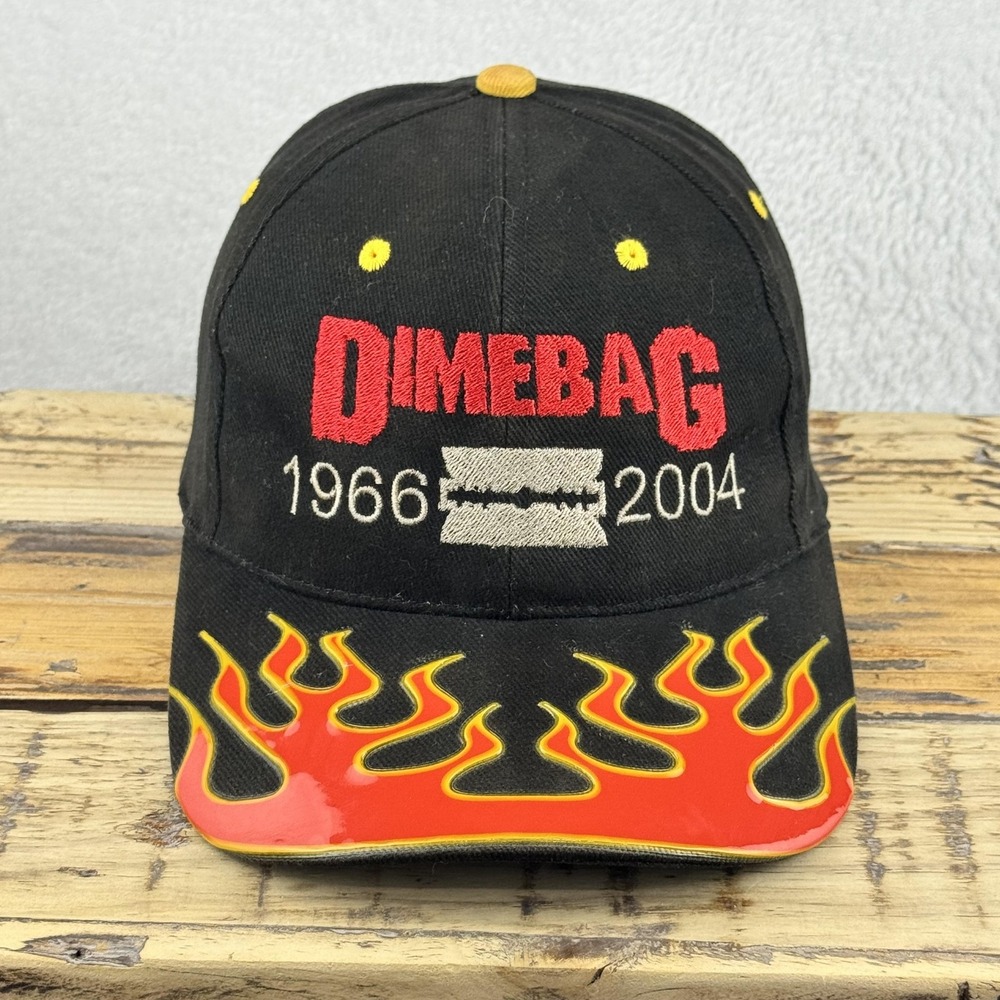 Vintage Dimebag Hat Cap‎ Strap Back Black Flame Brim Rock Memorial Mens 2000s